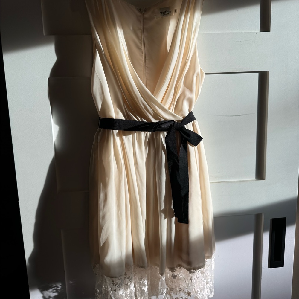 Raffine Boutique Womens Ivory Chiffon Sleeveless Dress Faux Wrap Front Lace